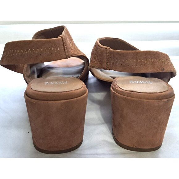 Eileen Fisher Women's Leigh 10 Tan Suede Sling Back Bootie Block Heels - Picture 4 of 9